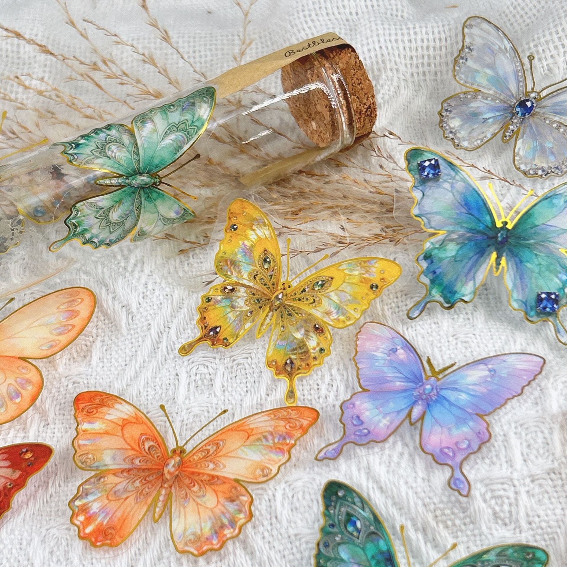 Wholesale 50pcs Cartoon Gold Plated Colorful Butterfly Waterproof Vinyl Stickers