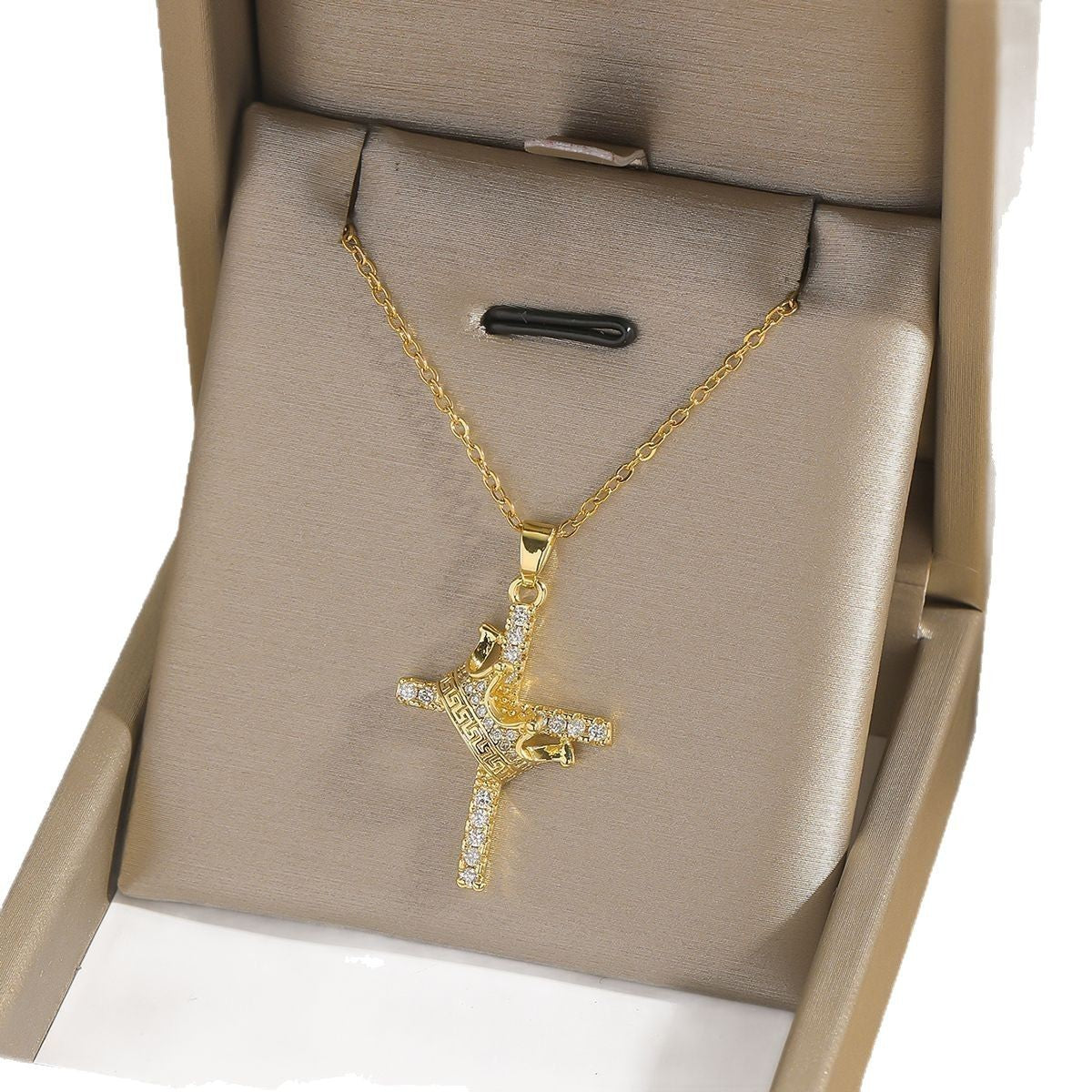 Wholesale  Fashion New Crown Cross Necklace Real Gold Electroplating Elegant Design Jewelry
