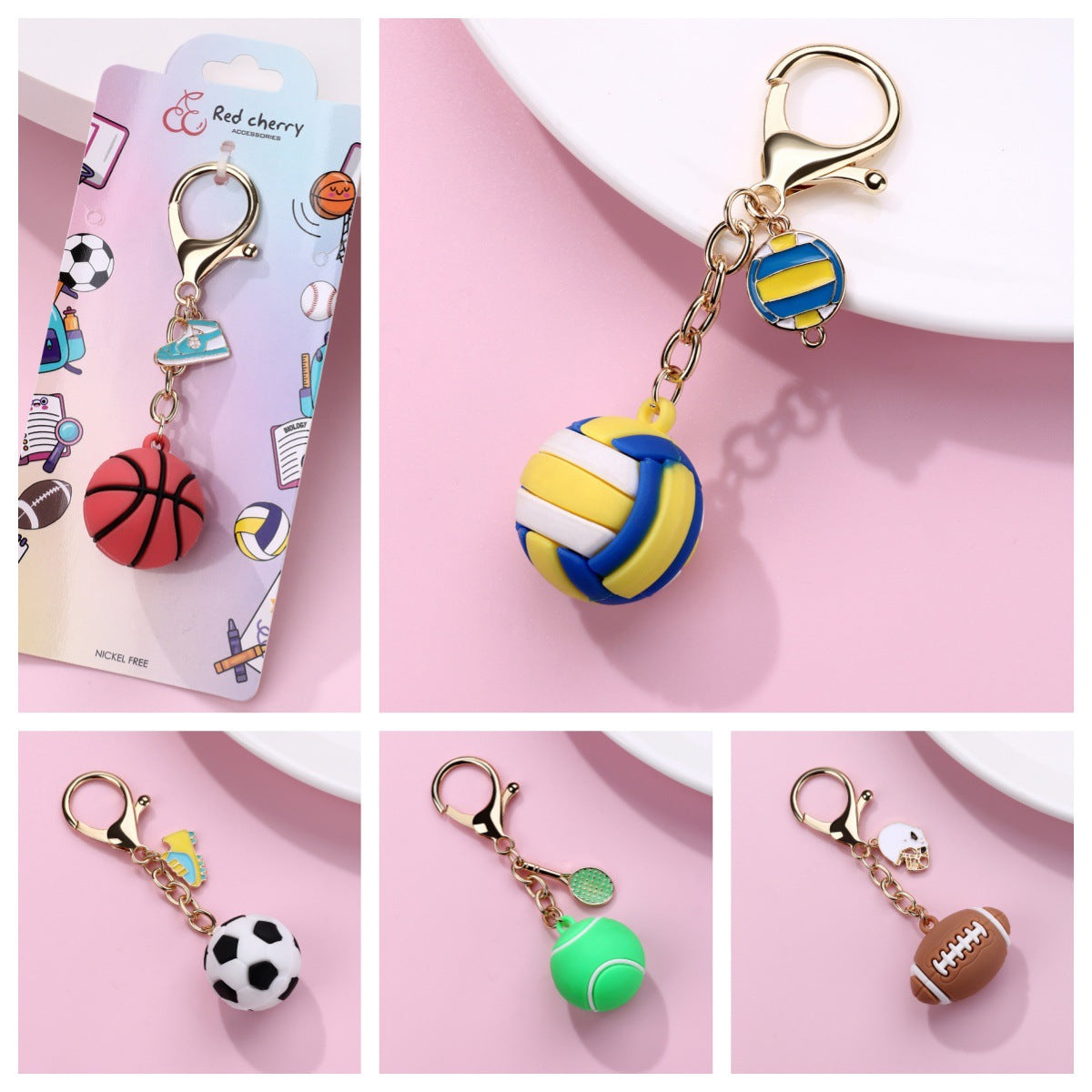 Wholesale 2pcs soft rubber ball pendant World Cup football baseball key chain