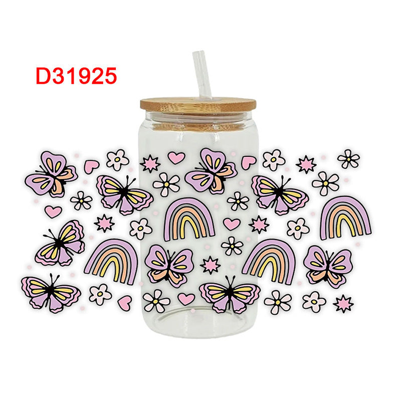 Wholesale Colorful Butterfly Flowers  16oz Cup UV DTF Wraps
