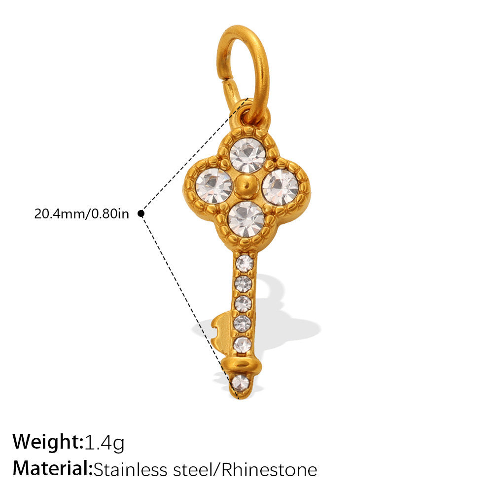 Wholesale Stainless steel gold-colored diamond-studded key cross pendant