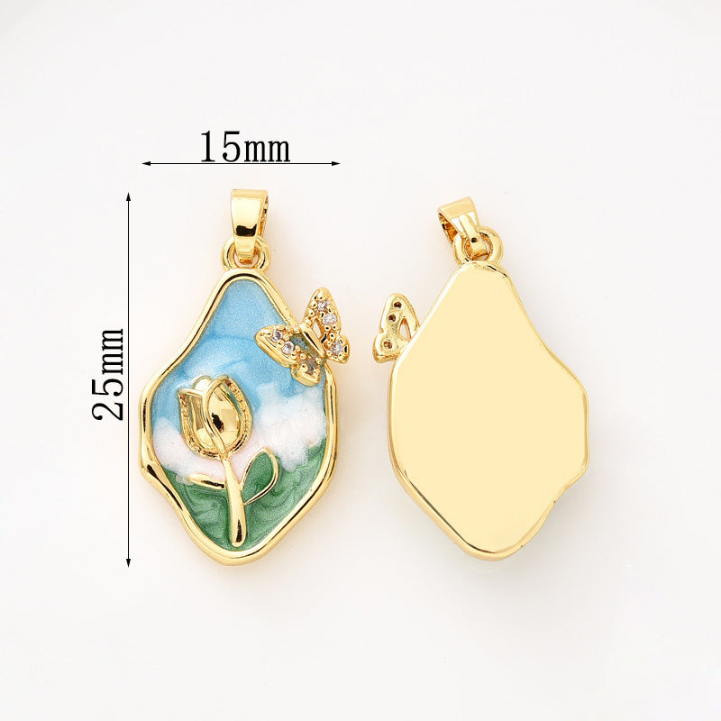 Wholesale Pearl Necklace Melon Buckle Pendant Oil Dropping Oil Painting Style Rose DIY Pearl Necklace Sweater Chain Accessories New