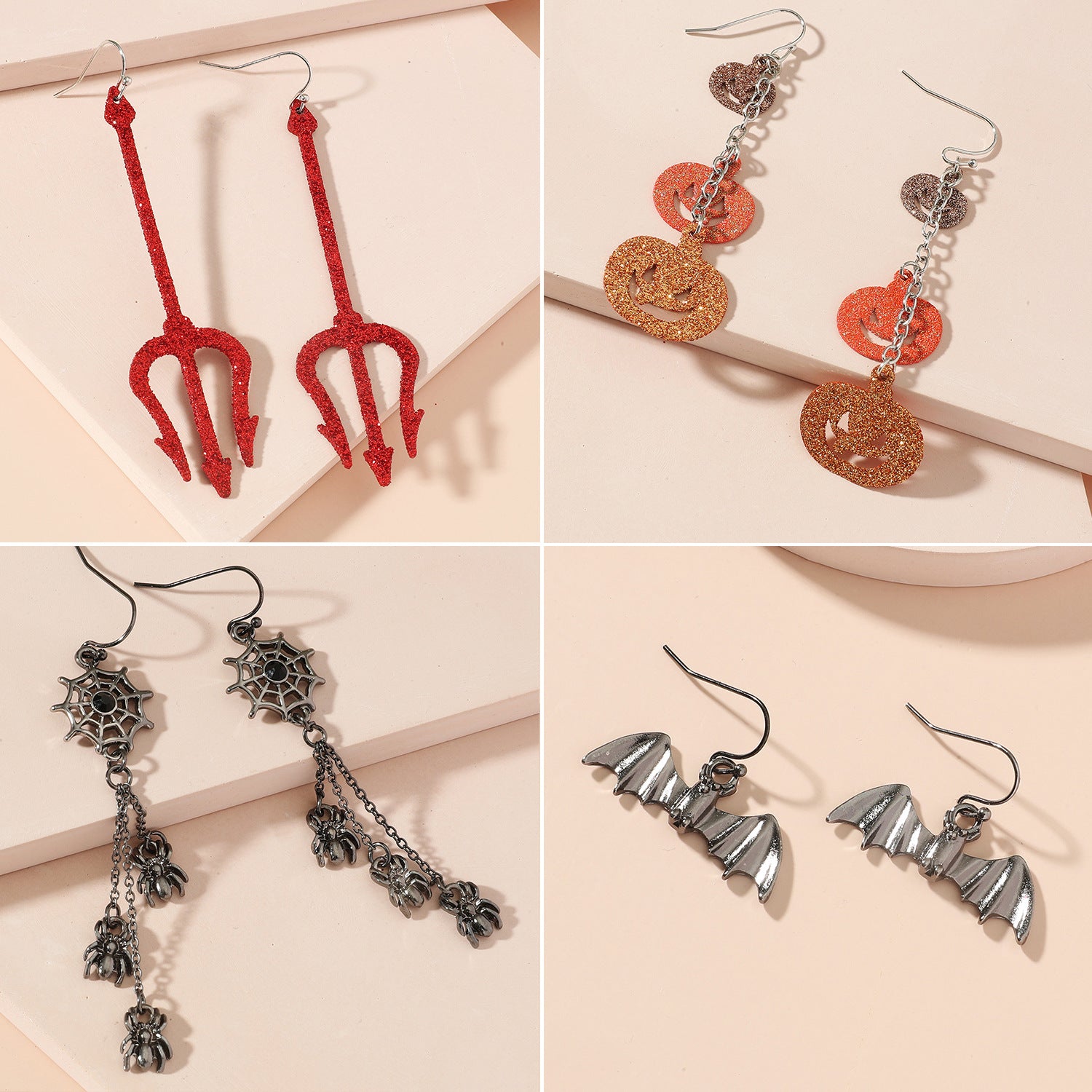 Wholesale Halloween Series Funny Spider Skull Earrings