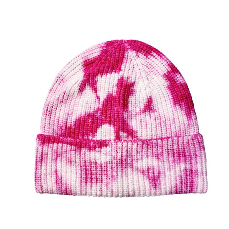 Wholesale Fashion Tie-dyed Two-color Cuffed Earmuff Knitted Hat