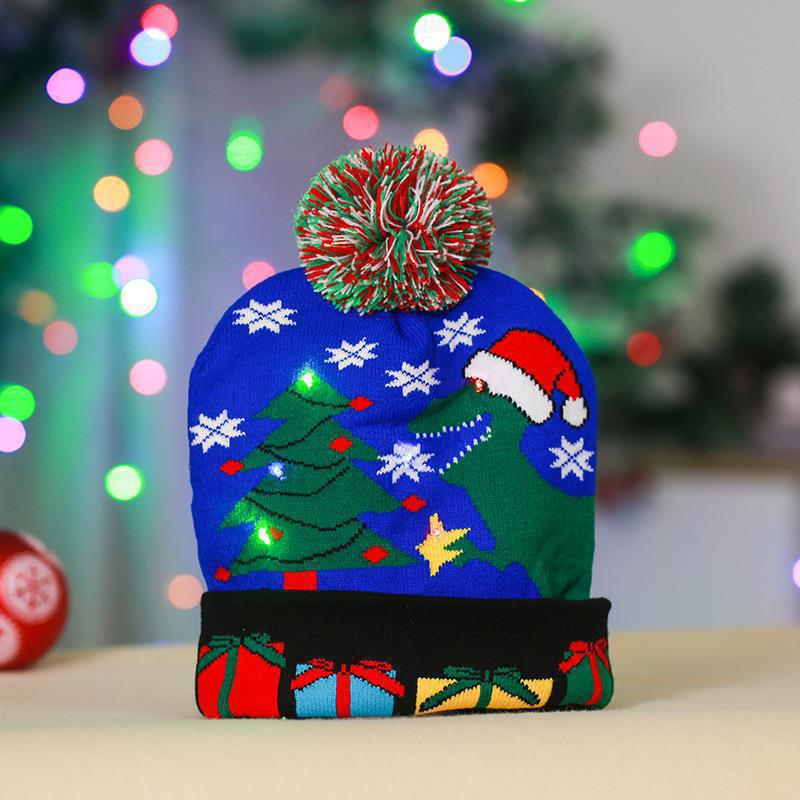 Wholesale Christmas decoration supplies cuffed ball knitted hat LED light  luminous hat adult children hat