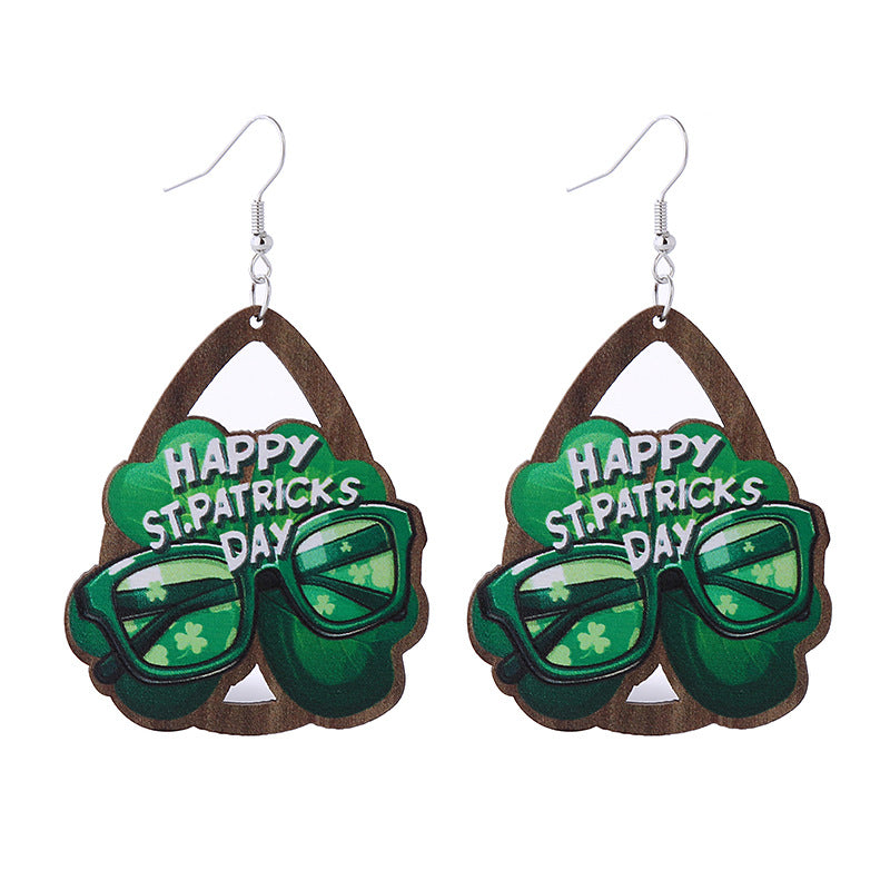 Wholesale St. Parcret festival Green lucky grass rainbow hat beard Irish wooden earrings