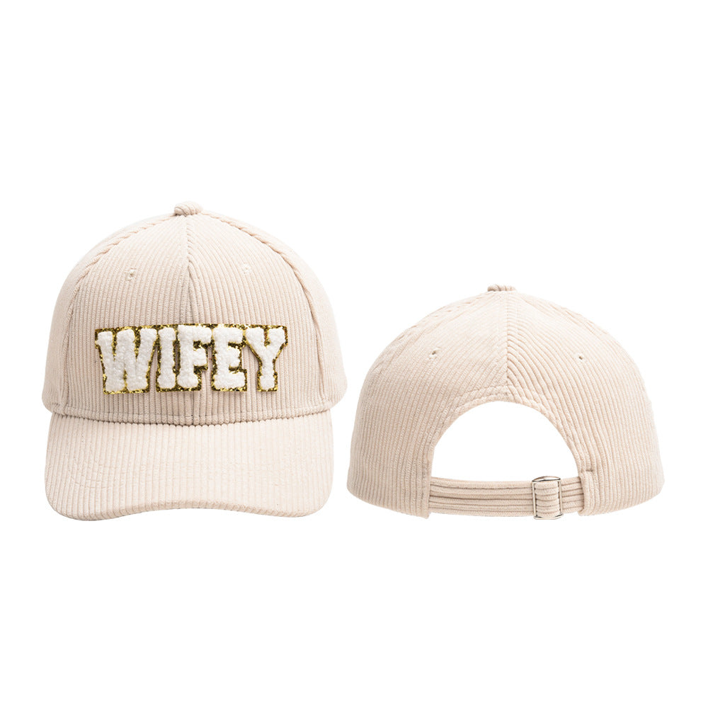 Wholesale WIFEY Letter Corduroy Baseball Cap