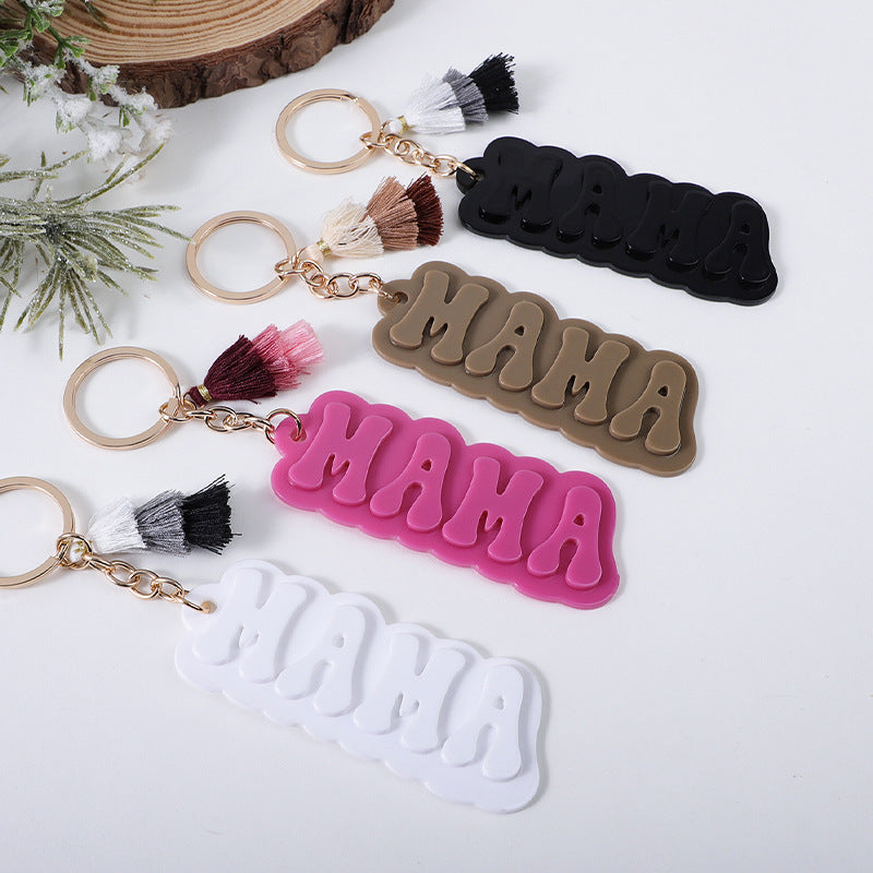 Wholesale  Acrylic MAMA Three-layer Tassel Charm Keychain Key