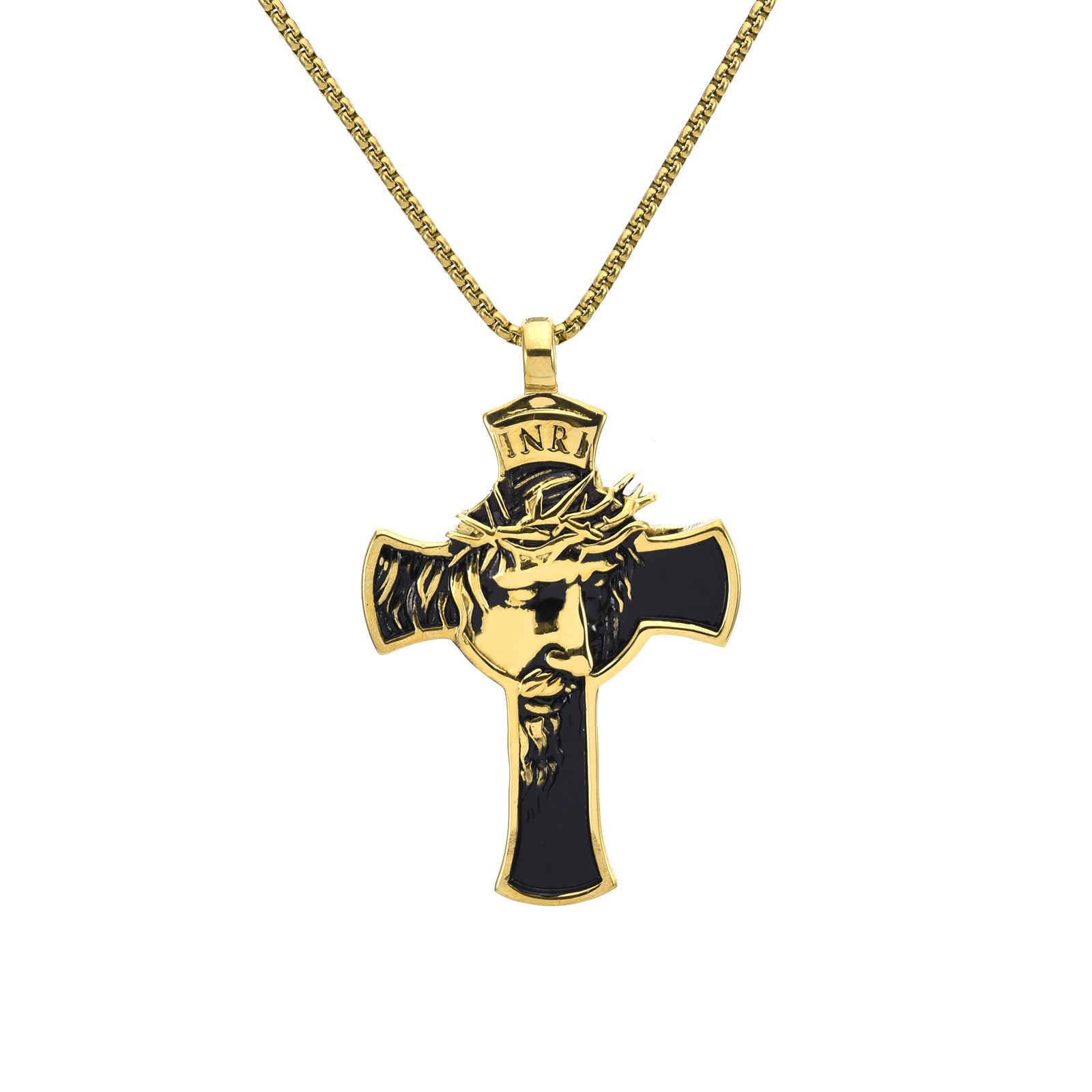 Wholesale Retro Portrait Thorn Crown Cross Stainless Steel Men's Necklace
