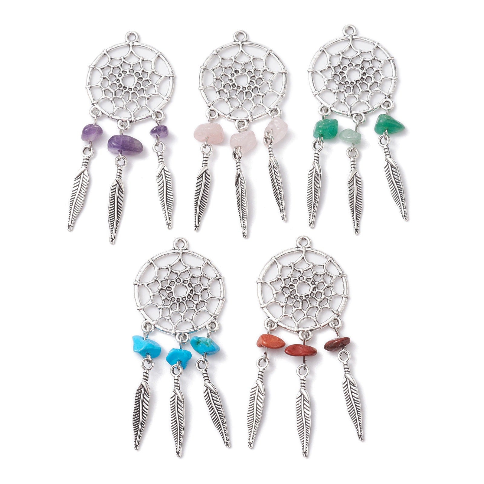 Wholesale Natural crystal stainless steel gravel dream catcher keychain ring pearl DIY tassel pendant