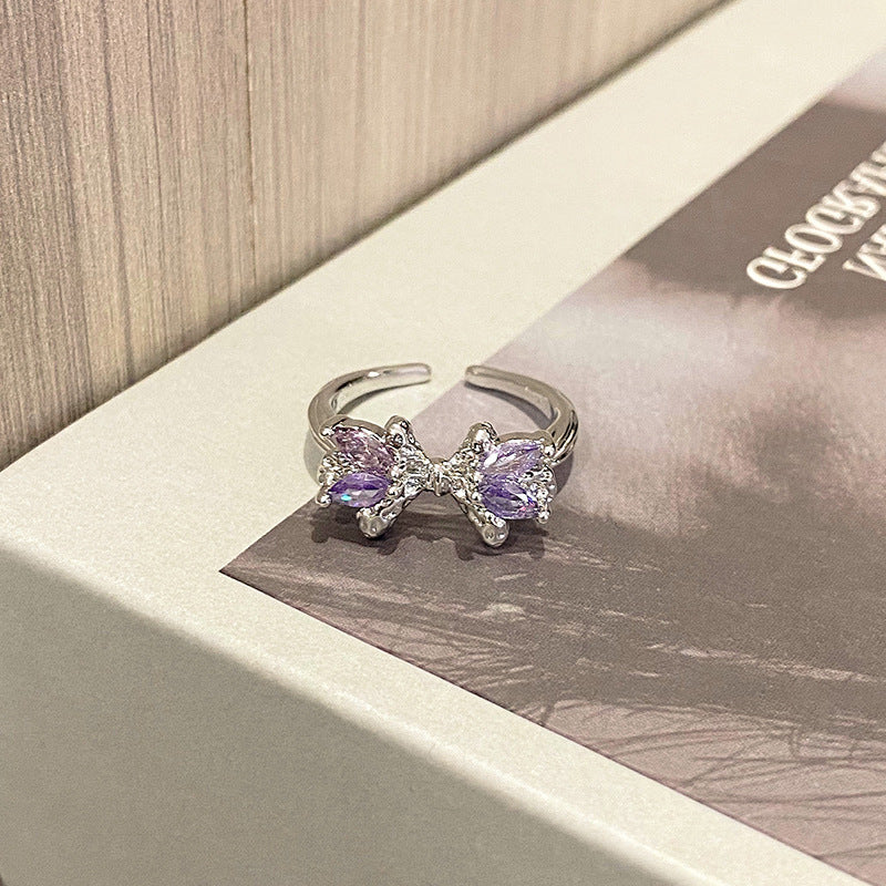 Wholesale Sweet Cool Geometric Purple Diamond Open Ring