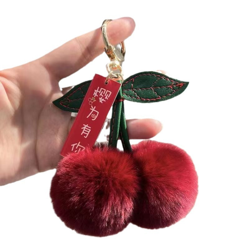 Wholesale Wholesale imitation rex rabbit fur small cherry car keychain pendant