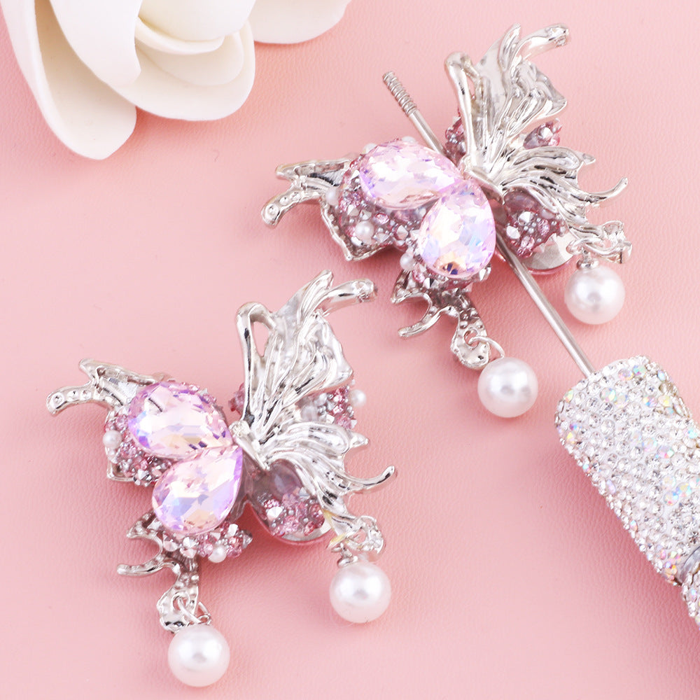 Wholesale 5pcs Butterfly zircon  pearl diamond ball Acrylic Beads