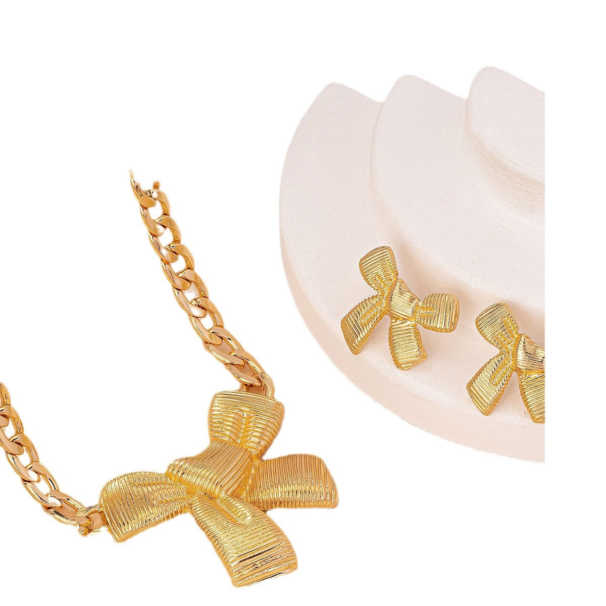 Wholesale Bow Pendant Necklace and Bow Stud Earrings Jewelry Set