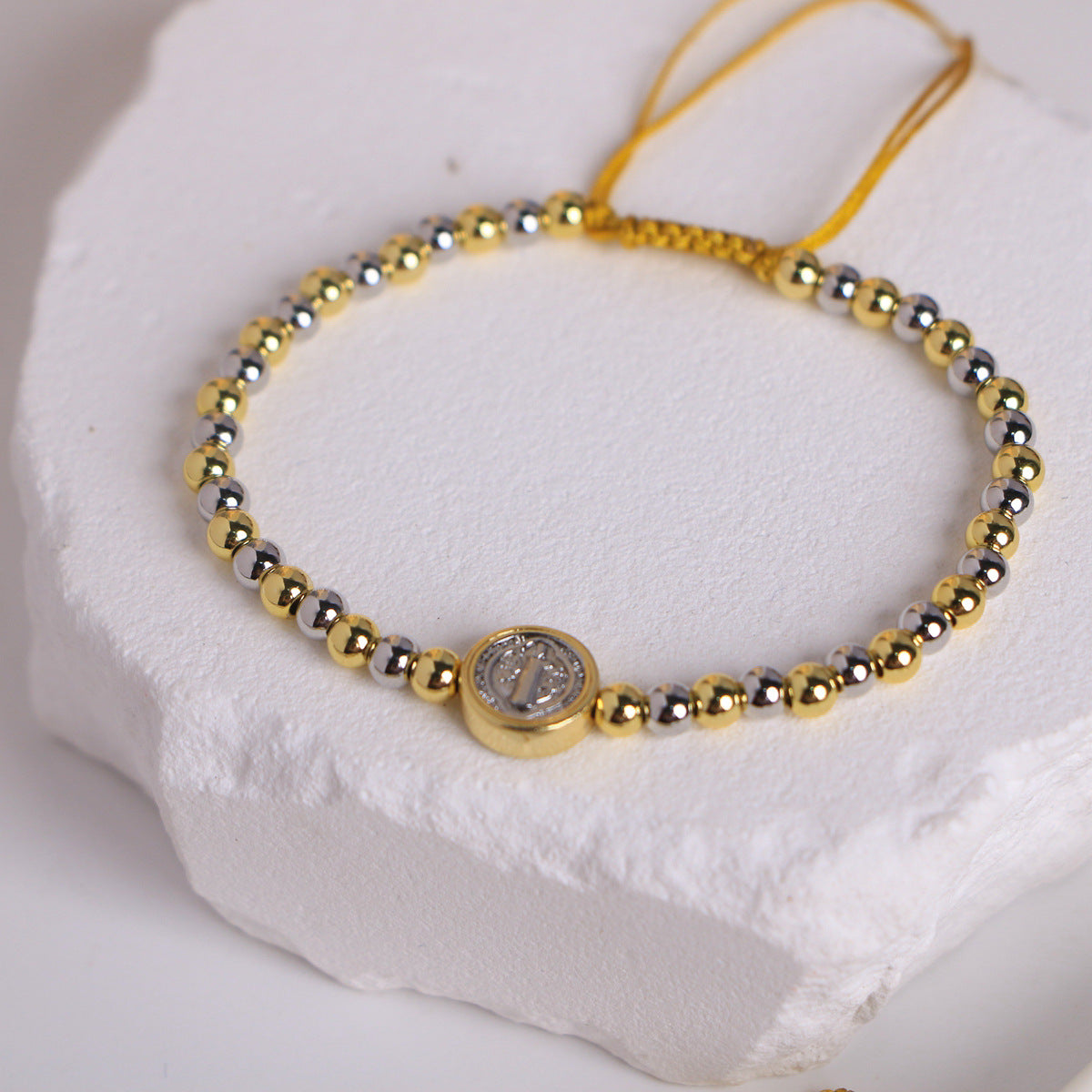 Wholesale Gold Silver Beaded Cross Bracelet