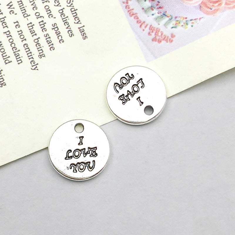 Wholesale 1 Antique Silver Alloy Simulation Heart-shaped English Letter DIY Pendant