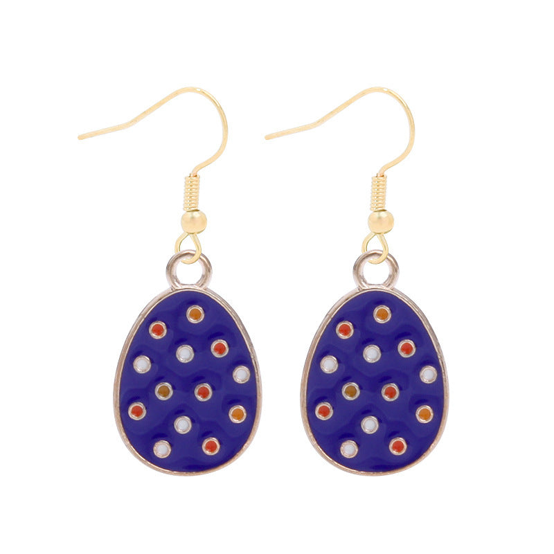 Wholesale Easter Egg Alloy Color Oil Dropping Wave Pendant Spring Carnival Party Earrings