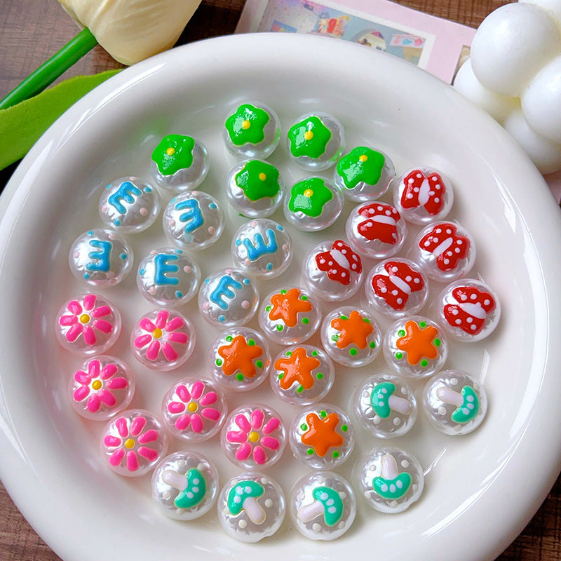 Wholesale Colorful round flower mushroom pearl straight hole beaded string Print Silicone Beads