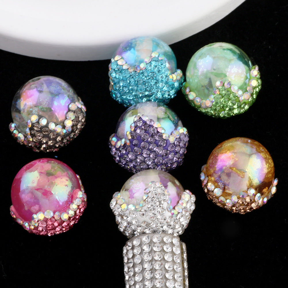 Wholesale 6pcs New cloud beads clay diamond ball can wear straight hole beads DIY mobile phone chain key chain bag chain accessories