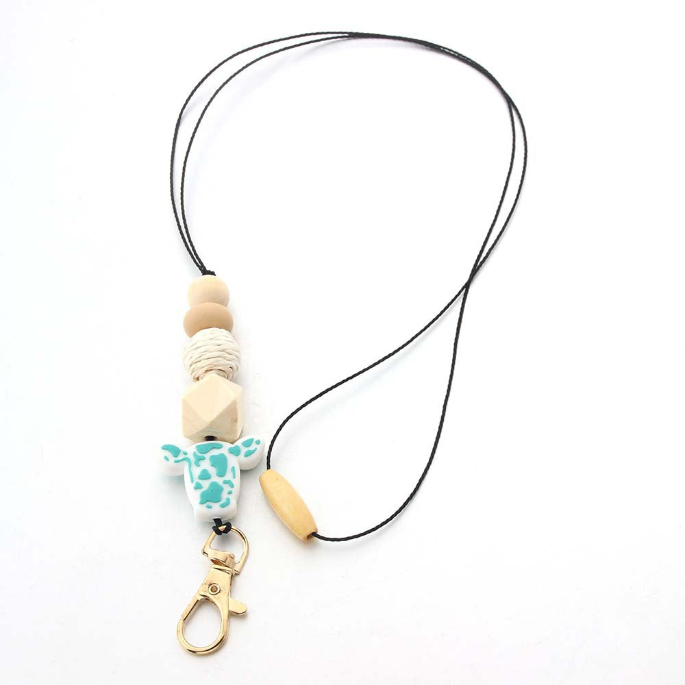 Wholesale Bohemian Style Beaded Silicone Wooden Beads Lanyard Bull Head Keychain
