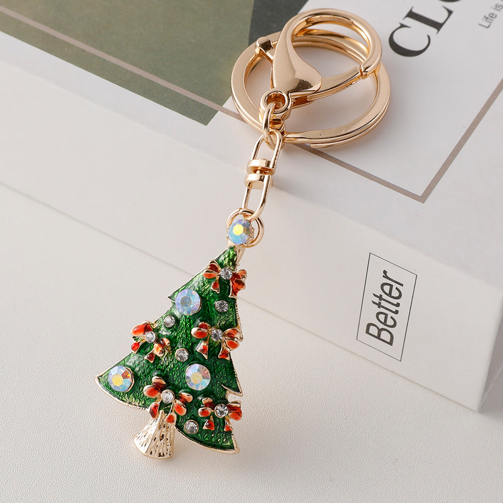 Wholesale Metal Christmas Tree Keychain Cute Enamel Pendant Holiday Gift Car Key Accessory