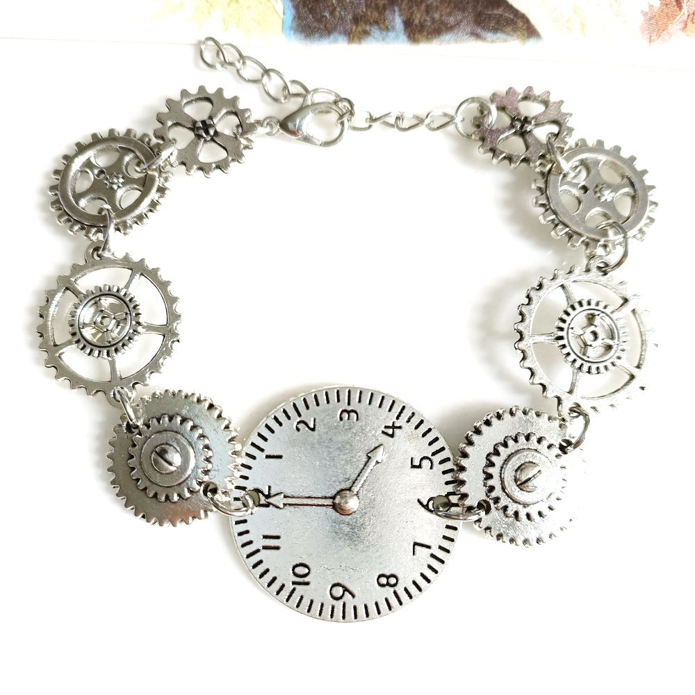 Wholesale Retro Industrial Time Dial Clock Mixed Color Gear Steampunk Alloy Bracelet