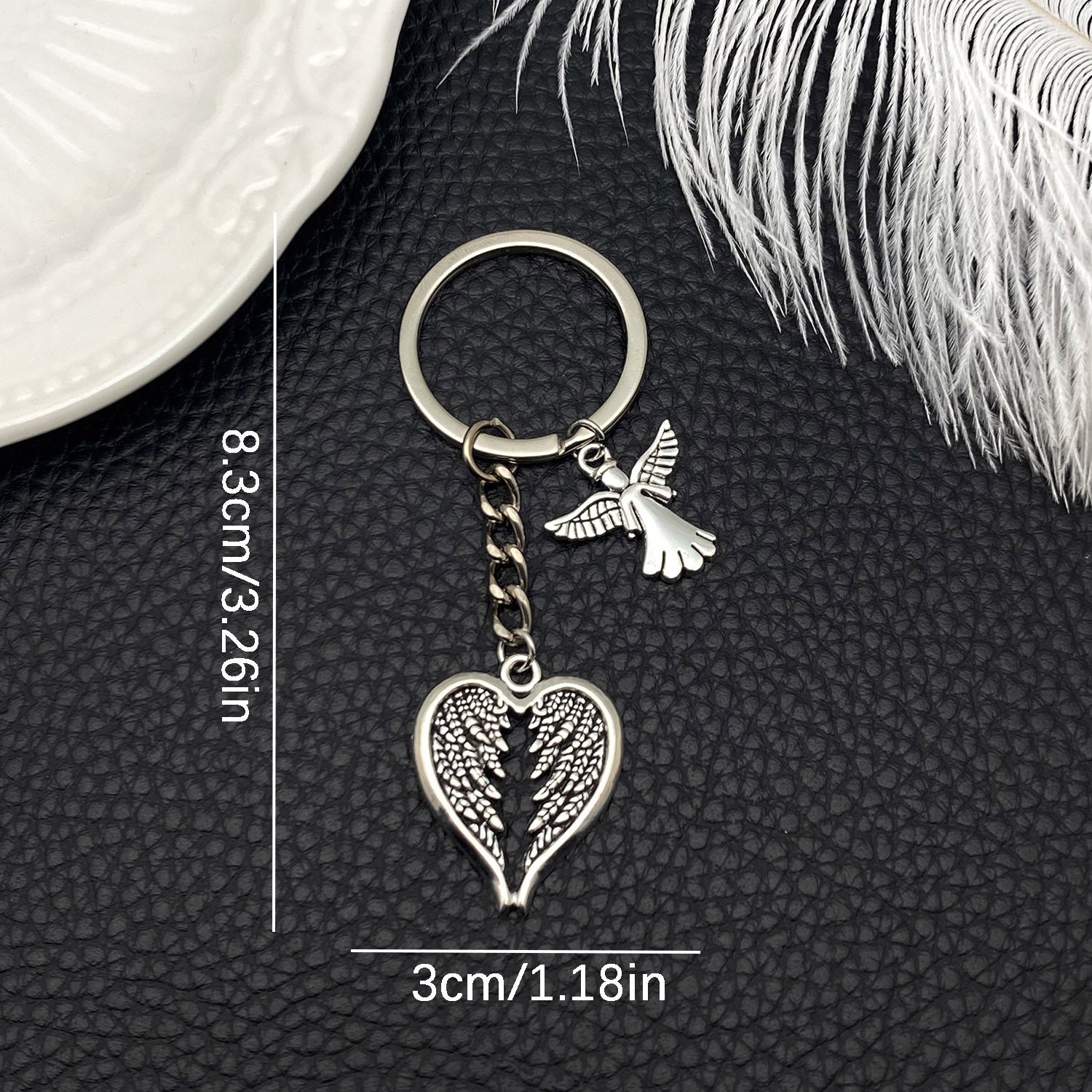 Wholesale Creative Ancient Silver Angel Love Wings Alloy Pendant Keychain