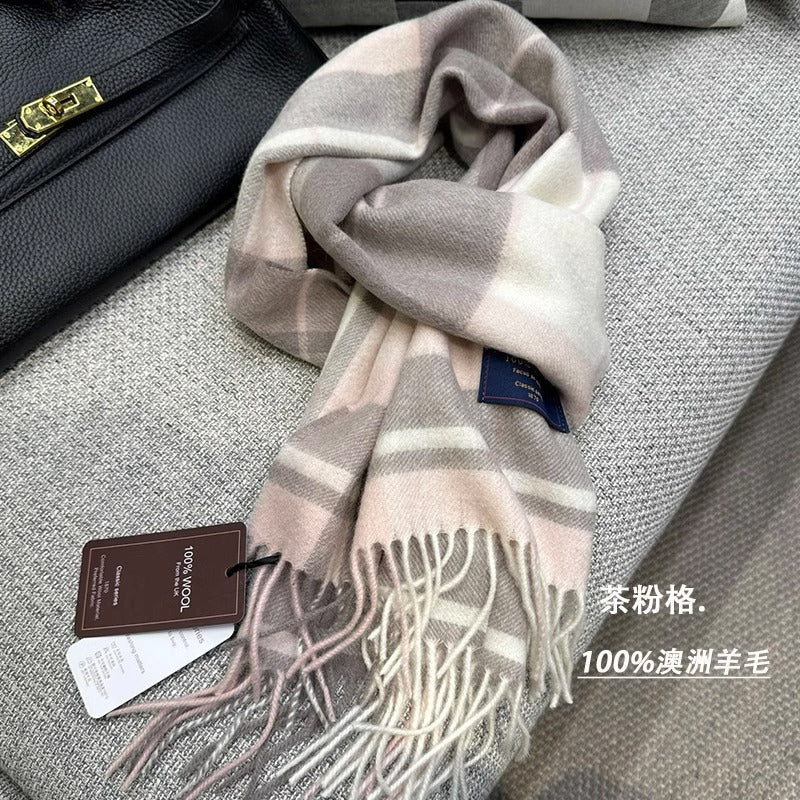Wholesale Winter Warm Pure Wool Plaid Scarf