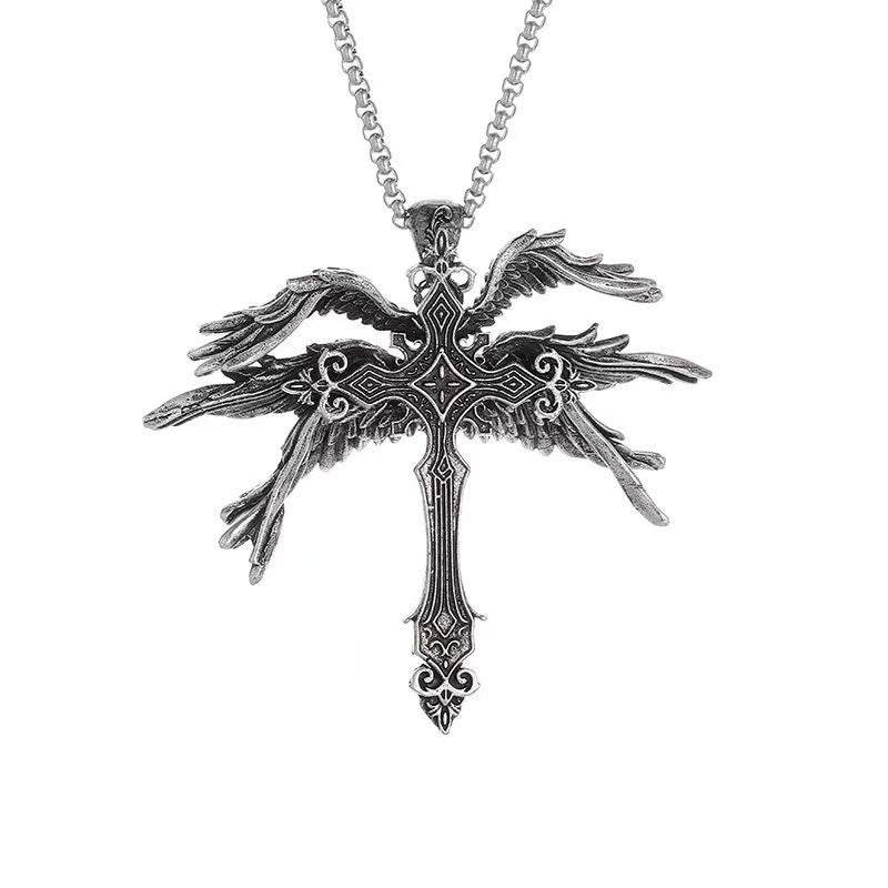Wholesale Vintage Dark Seraph Wings Cross Sweater Chain