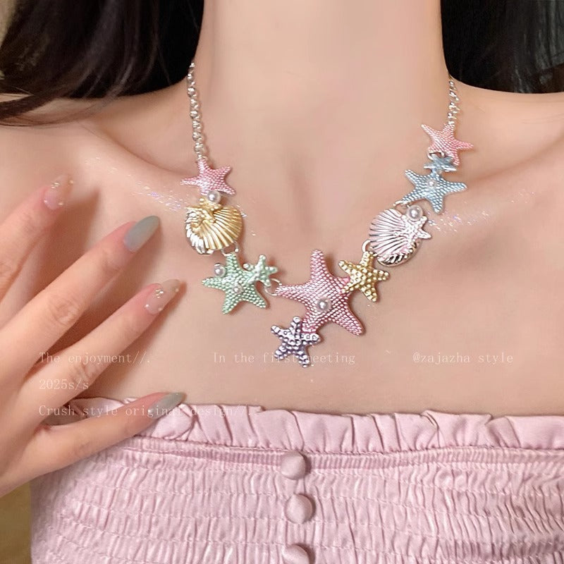 Wholesale Colorful starfish shell necklace clavicle chain accessories