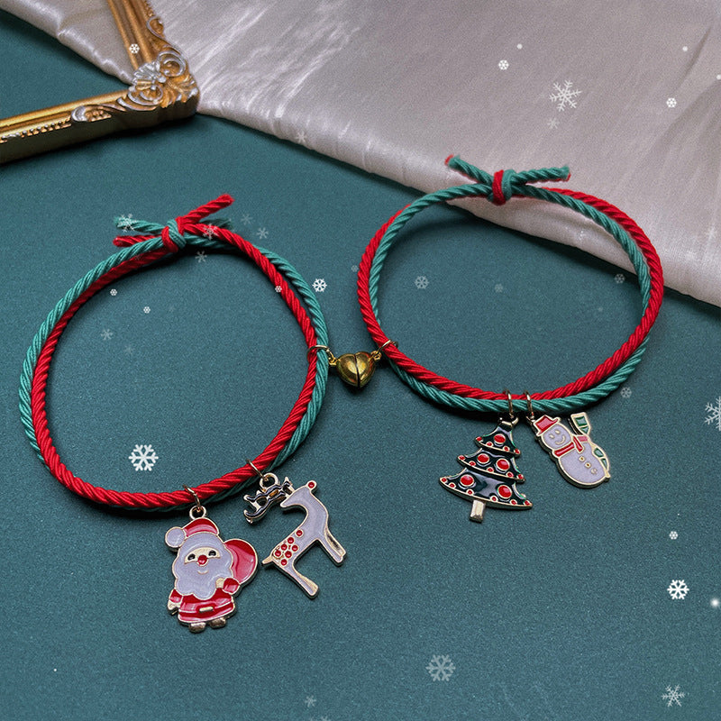 Wholesale Hand-woven dating atmosphere Christmas tree old man green and red string Christmas bracelet