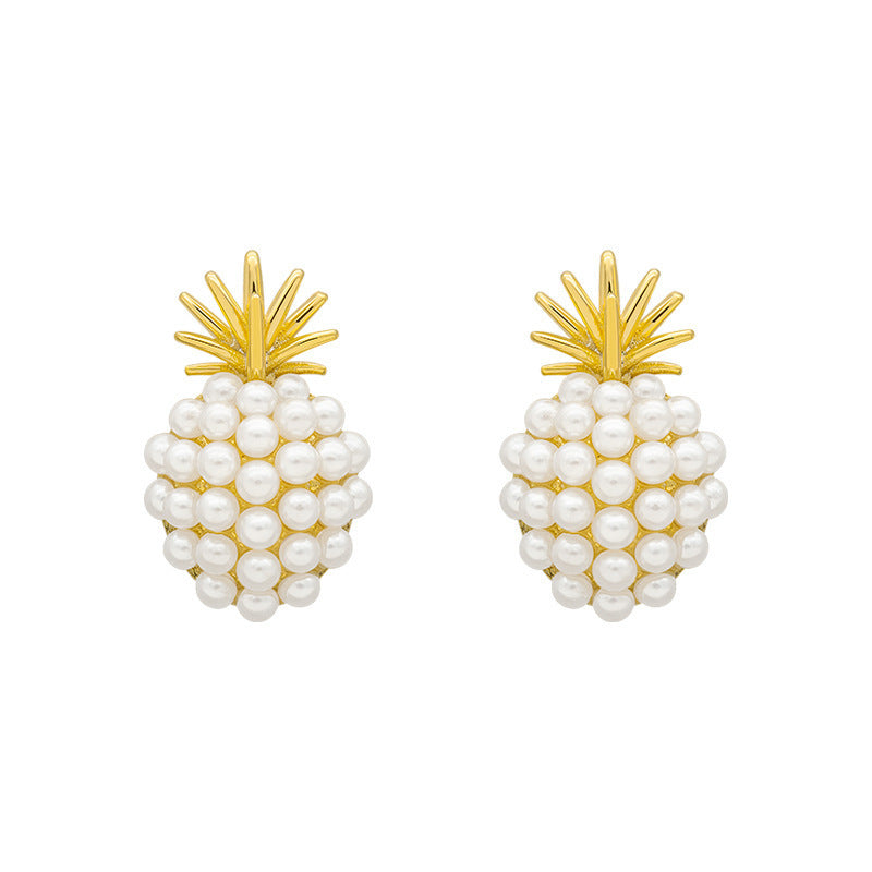 Wholesale S925 Silver Needle Small Pearl Pineapple Stud Earrings