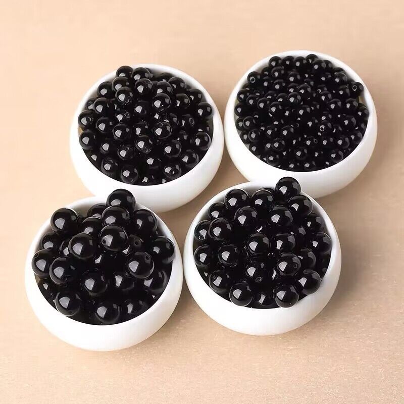 Wholesale Glazed Glass Imitation Obsidian Black Loose Beads 6Mm Round For DIY Jewelry Making Fashion Accessory Boutique Resale