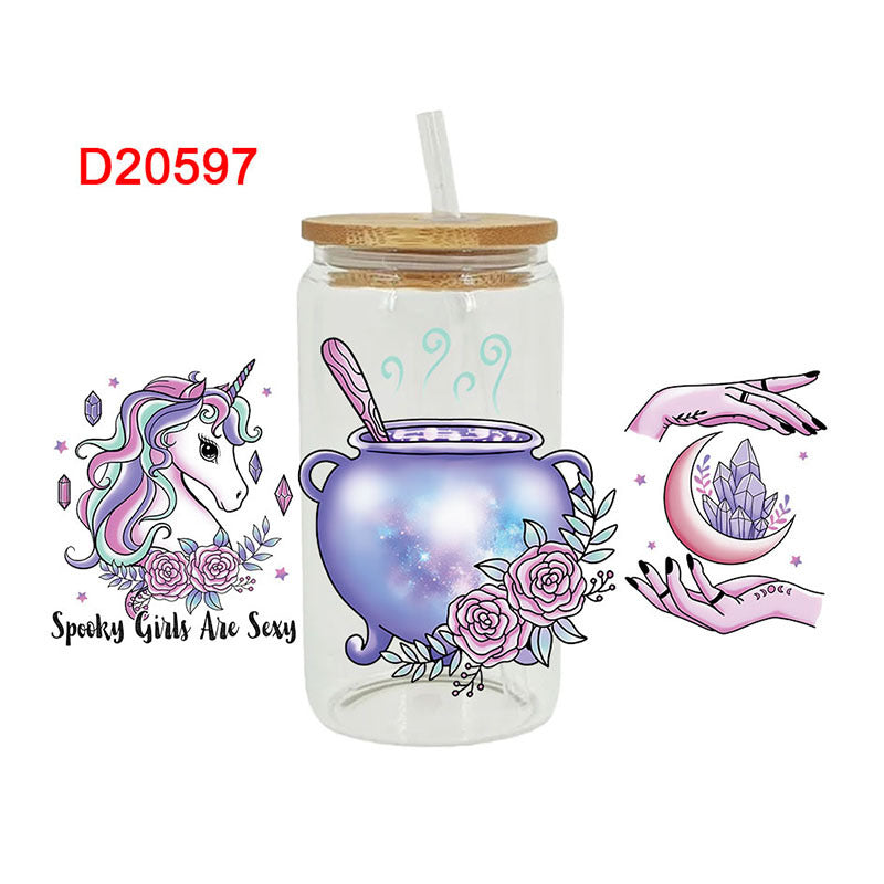 Wholesale Purple sy Mysterious Witch Style Theme 16oz Cup UV DTF Wraps