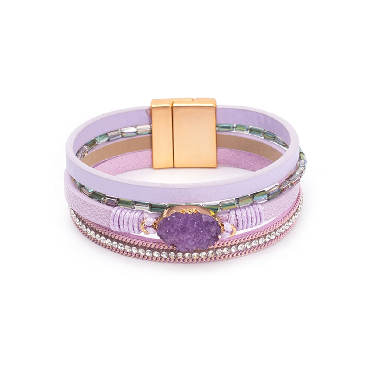 Wholesale Crystal Studded Vintage Ethnic Style Beaded Leather Bracelet