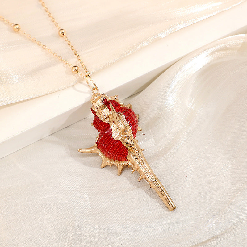 Wholesale Gold-edged Conch and Seashell Necklace