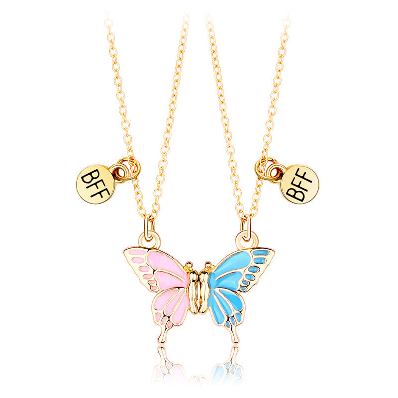 Wholesale 5pcs Butterfly Necklace  Magnet Stone Attracting Bff Alloy Dripping Oil