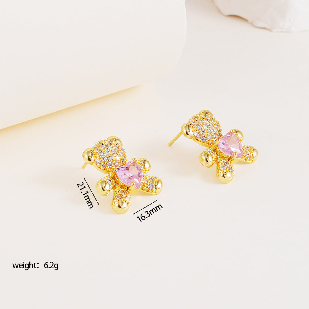 Wholesale Cute Bear Inlaid with Zircon Necklace Pendant Accessories