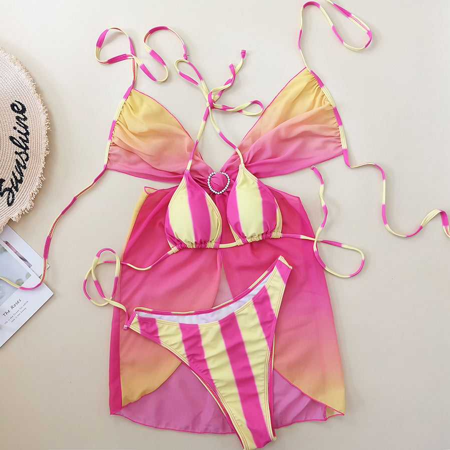 Wholesale Heart mesh swimsuit three-piece set