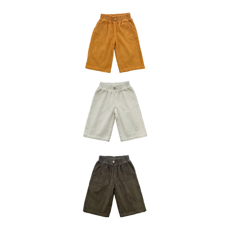 Wholesale Autumn and Winter Children's Loose Wide-leg Corduroy Solid Color Cropped Pants