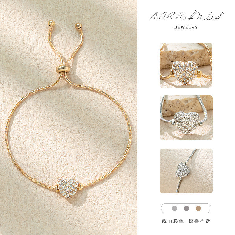 Wholesale Diamond studded heart-shaped pull-out bracelet