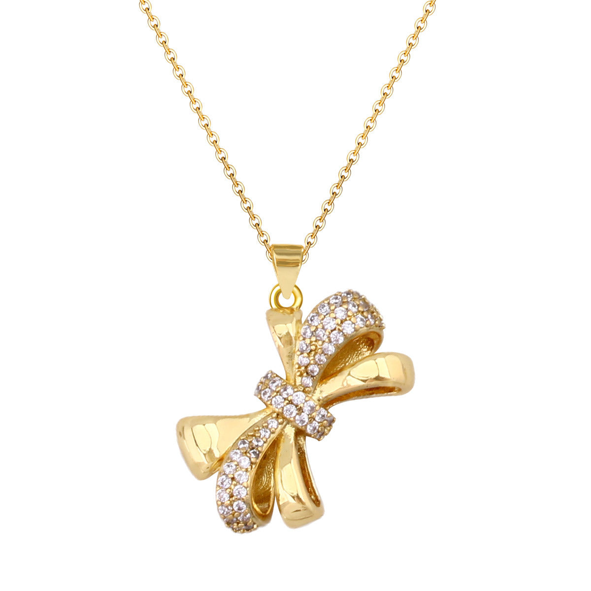 Wholesale French Retro Gold Plated Bowknot Pendant Necklace Jewelry Accessory For Resale