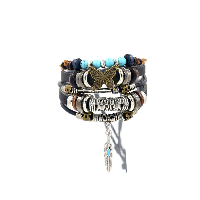 Wholesale Fashion Multi-layer Alloy Beaded Turquoise Braided Bracelet