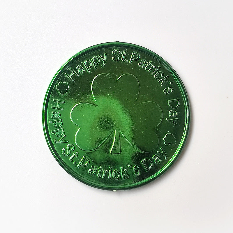 Wholesale 50pcs St. Patrick' s Day  Shamrock Plastic Coins Gold Props