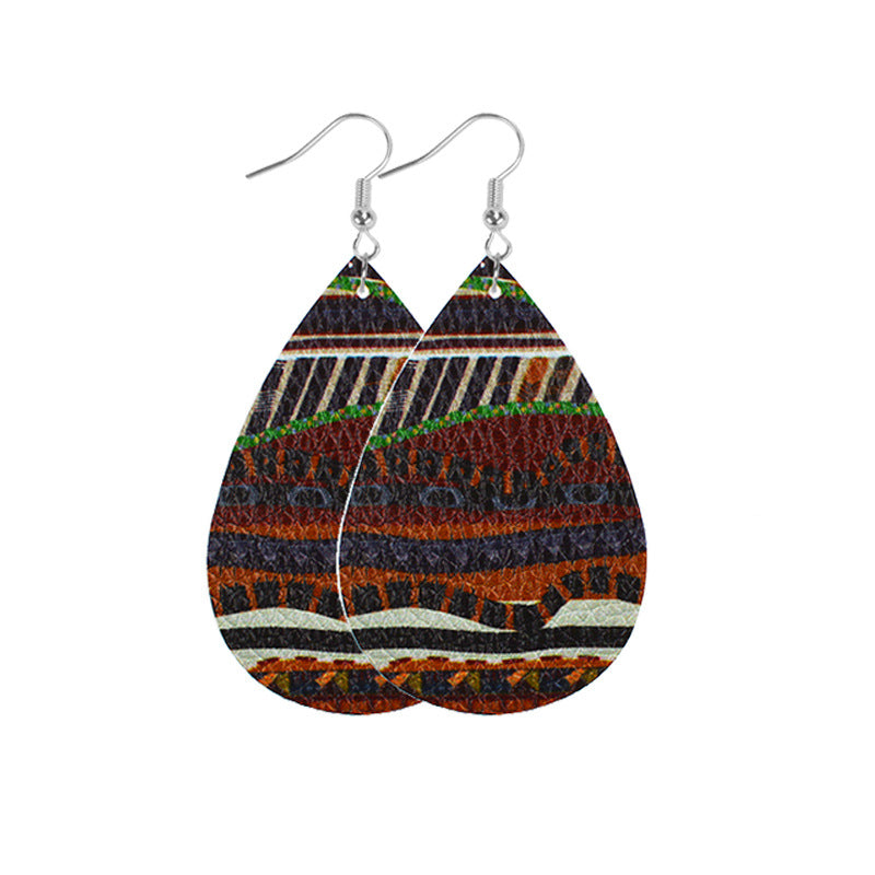 Wholesale Western Style Leopard Print Cow Print Leather Double Sided Print Earrings