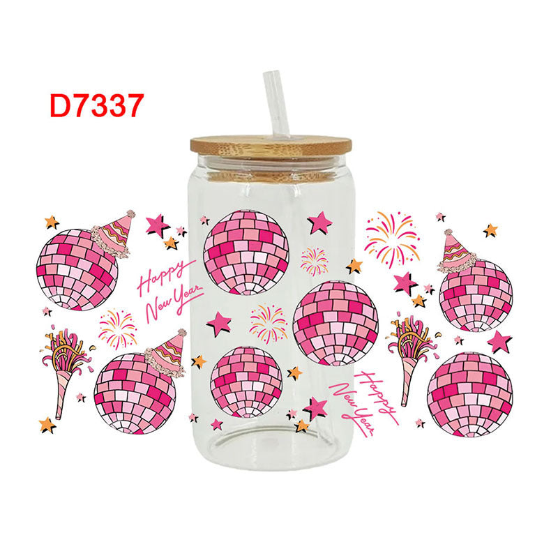 Wholesale Pink Cartoon Cute Disco Theme 16oz Cup UV DTF Wraps