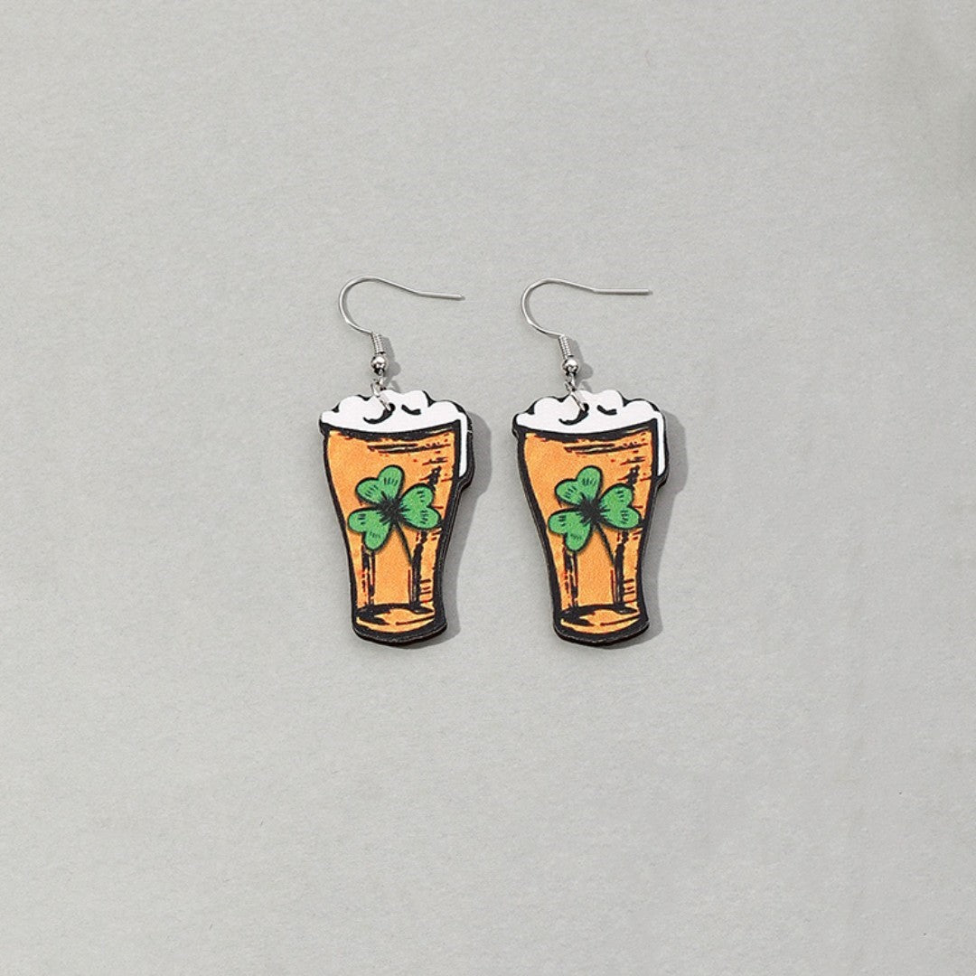 Wholesale St.  Patrick' s Day animal lucky grass rainbow wooden earrings