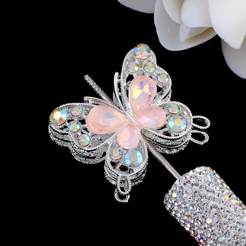 Wholesale 10pcs double-sided alloy butterfly crystal diamond beads