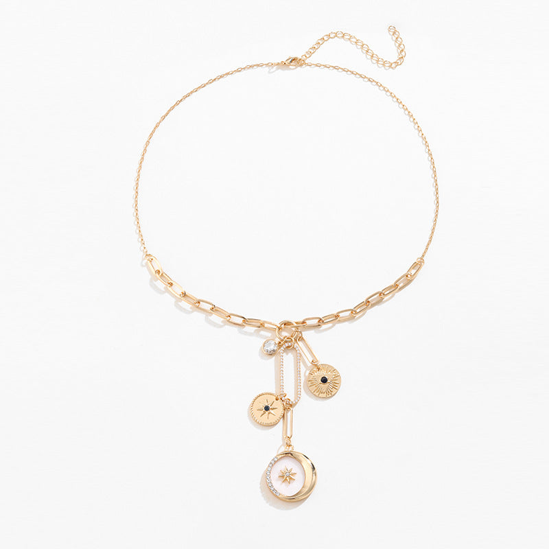 Wholesale Golden Star Moon Alien Diamond Set Earrings