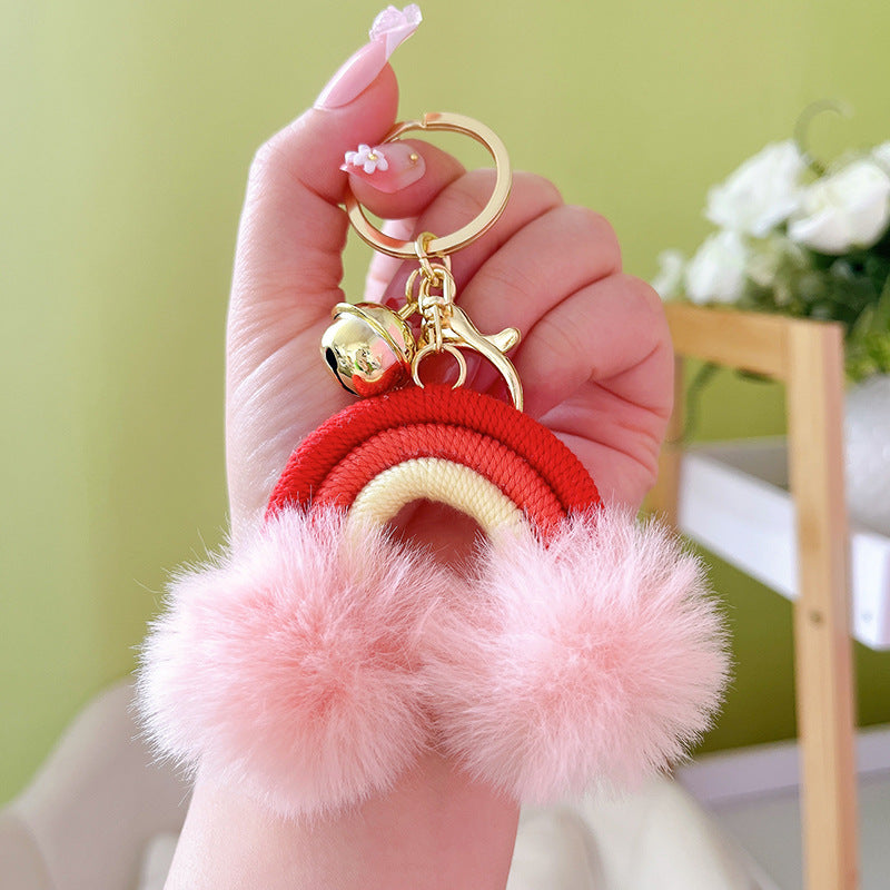 Wholesale Bohemian style creative rainbow fur ball keychain pendant